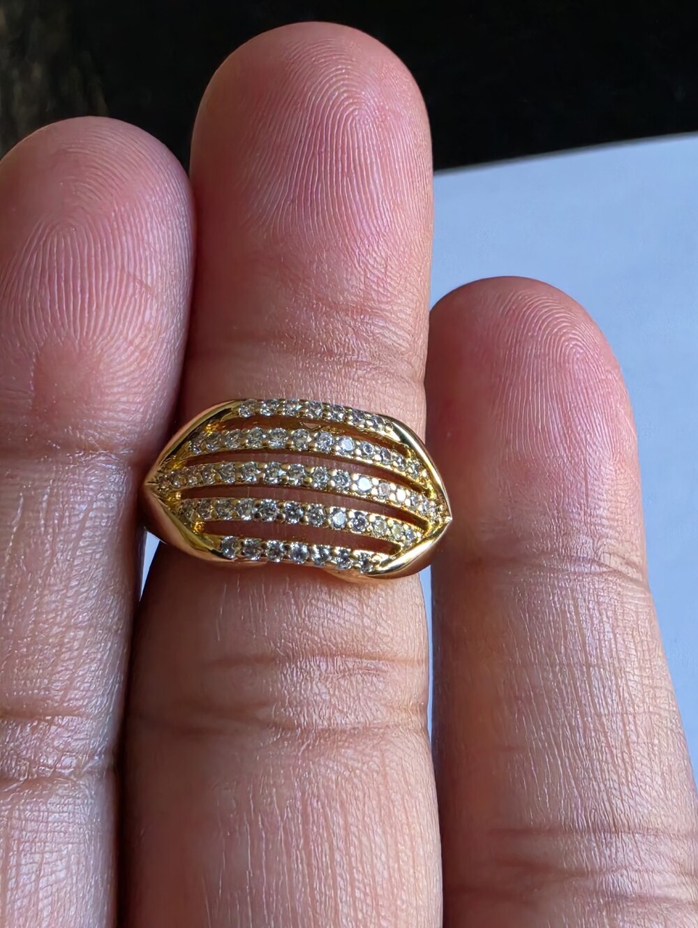 ✨ Gold Plated Dome Ring Clear CZ Pavé Statement Cocktail Jewelry Size 7